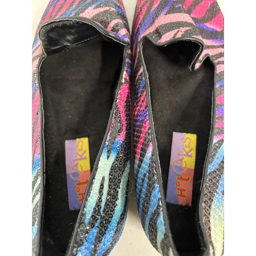 Hot Cakes Womens 8.5 M Rainbow Zebra‎ Sequin Loafers Smoking Flats Multicolor